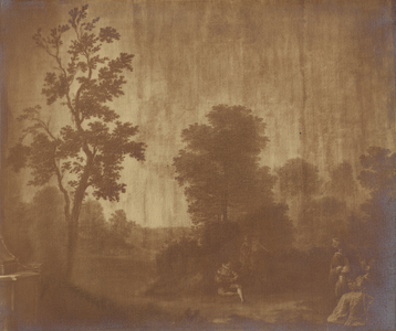 206875 Afbeelding van een geschilderde behang naast de schoorsteen in één van de vertrekken in het huis Kromme ...